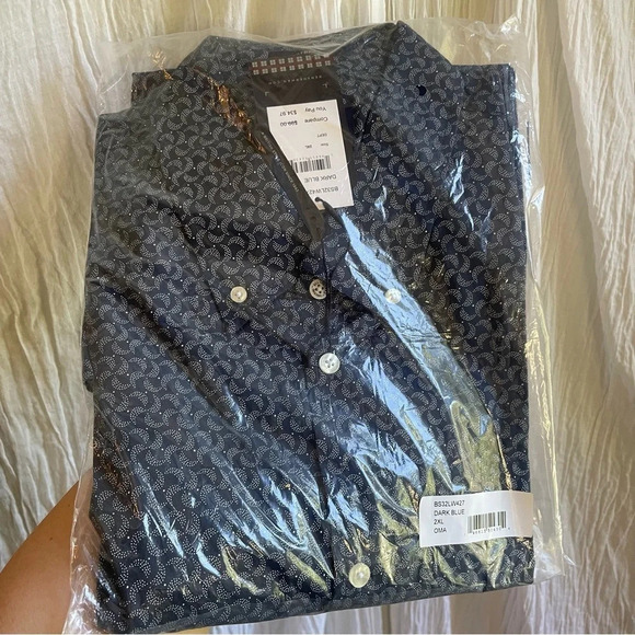NWT 80%OFF⚠️Ben Sherman Navy & White Stippled Print Button Up Collared Shirt 2XL - Picture 1 of 3
